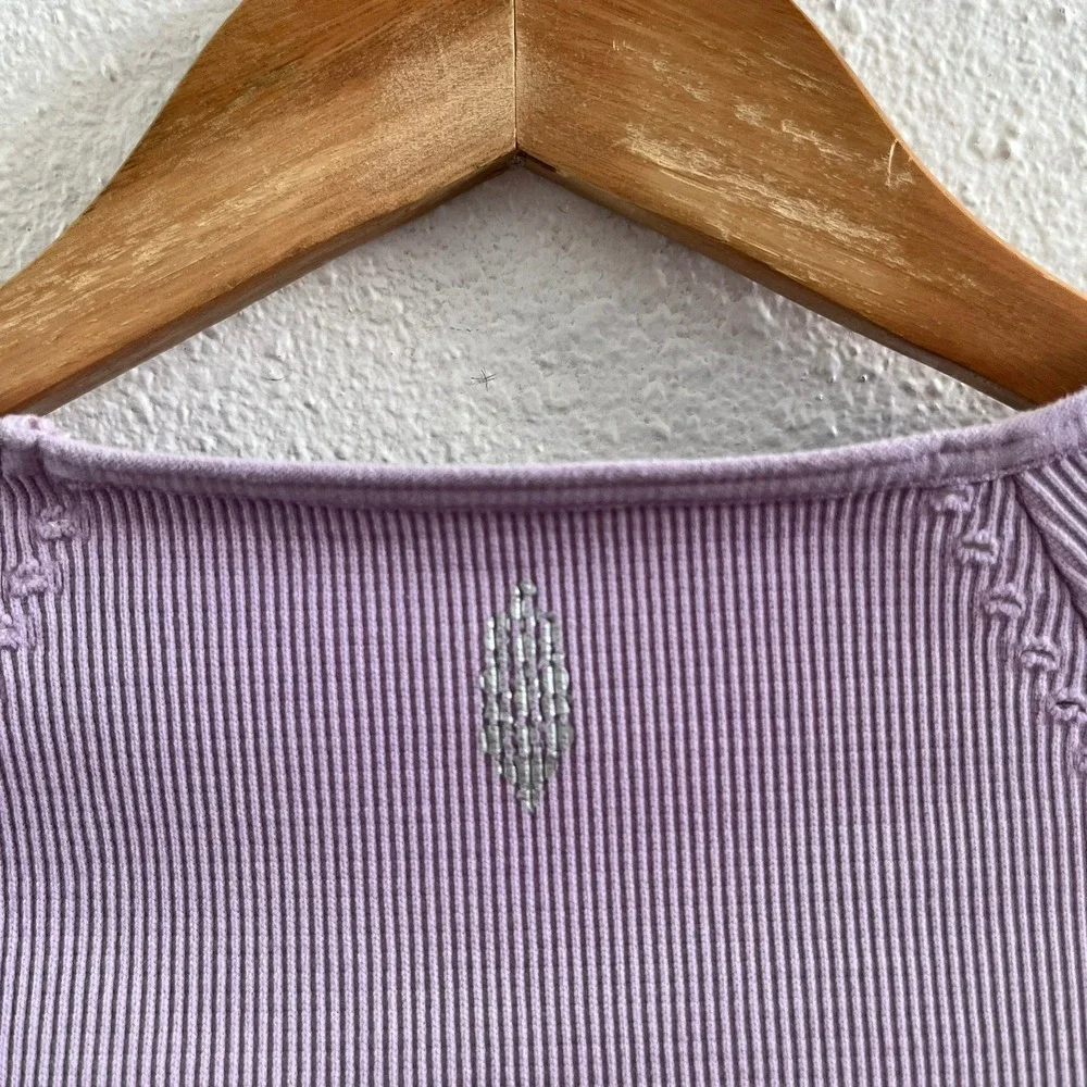 FREE PEOPLE Movement Cut It Out Long‎ Sleeve Ribbed Lavender Top Size XS/S